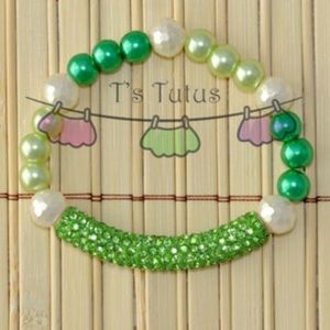 Lime clay Pave Rhinestone Bar Colored Pearl Beaded Stretch Bracelet